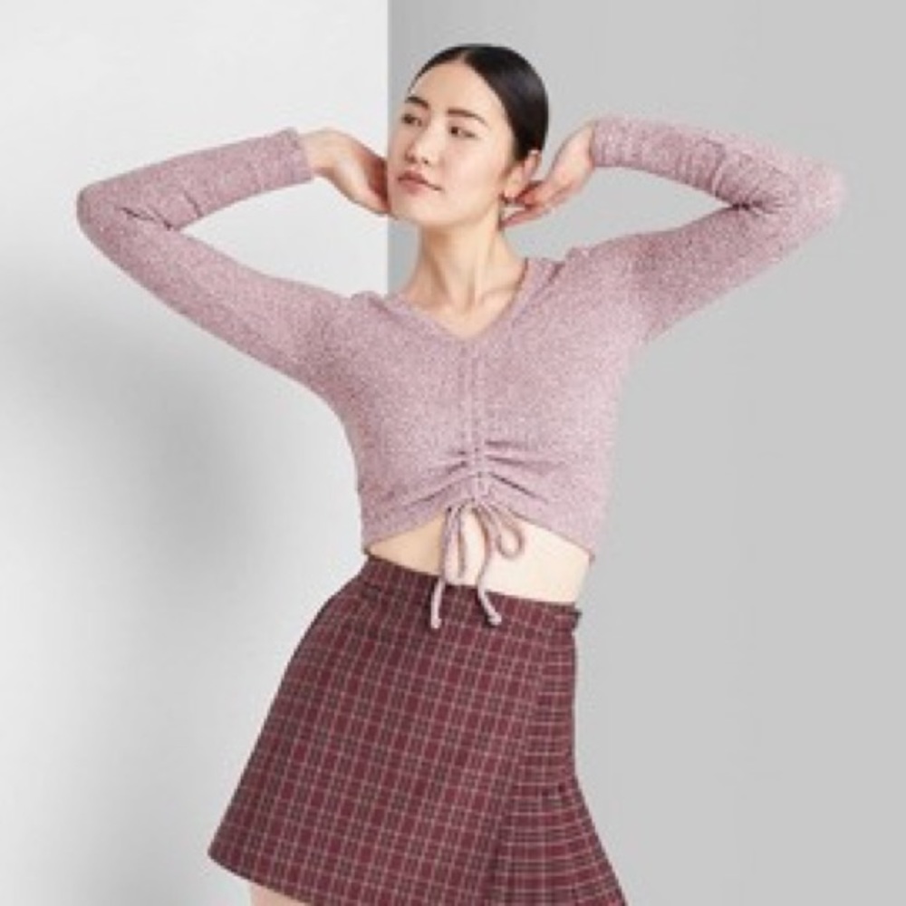 Women's Long Sleeve V-Neck Ruched Front Fitted Sweater  - Wild Fable (Size M)